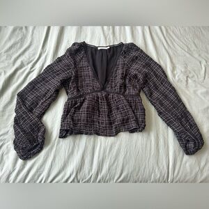 Lush Black Windowpane Peplum Top